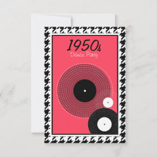 Pink, black and white 1950s theme RSVP card
