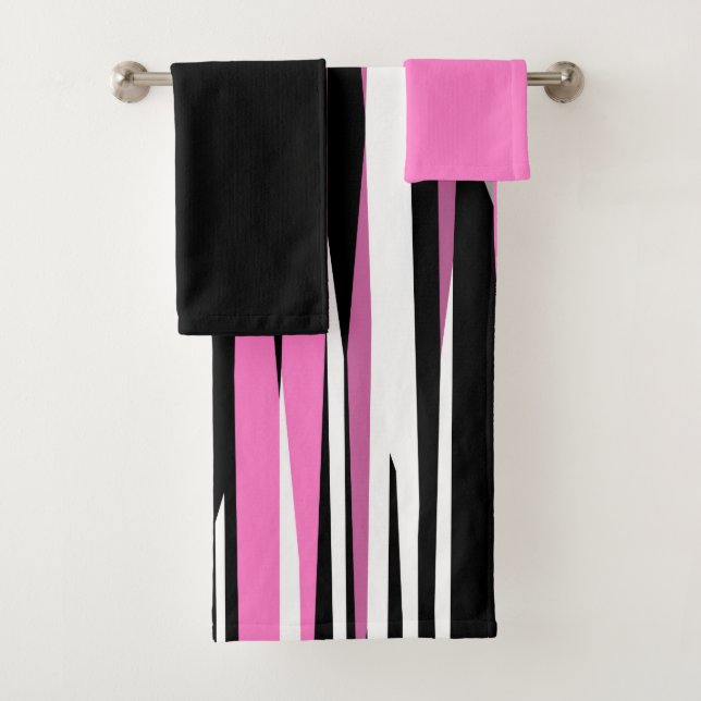 Pink Black and White Abstract Bath Towel Set (Insitu)