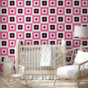 Pink Black and White Checkered Squares Pattern Wallpaper