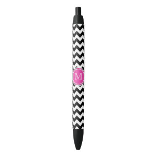 Pink Black And White Chevron Monogram Ink Pen