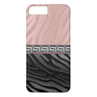 Pink Black and White Chrome Zebra Stripe Greek Key