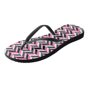 Pink Black and White Geometric  Flip Flops
