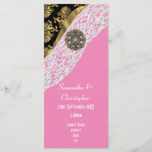 Pink black and white lace church wedding program