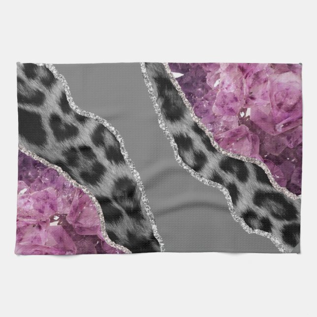 Pink Black and White Leopard Marble  Kitchen Towel (Horizontal)