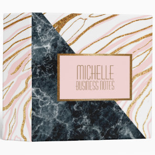 Pink Black and White Marble Collage Binder