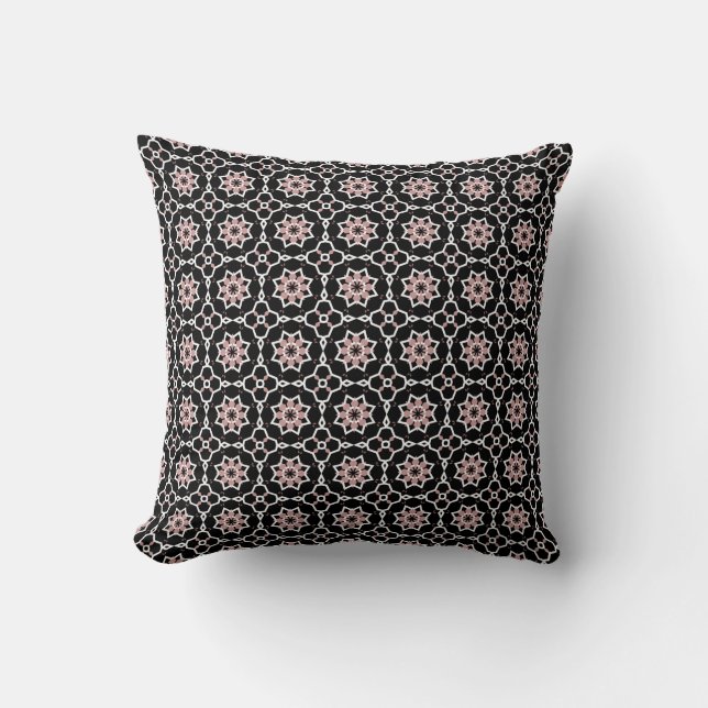 Pink black and white pattern throw pillow (Front)