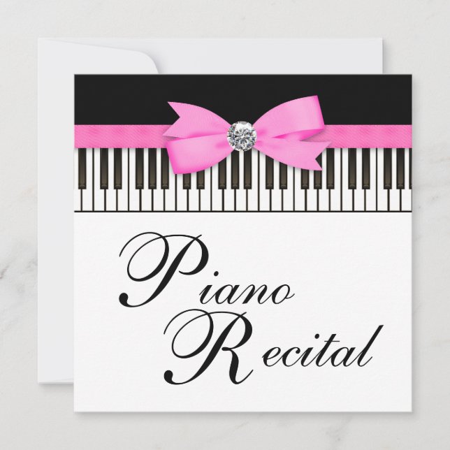 Pink Black and White Piano Keys Recital Invitation (Front)