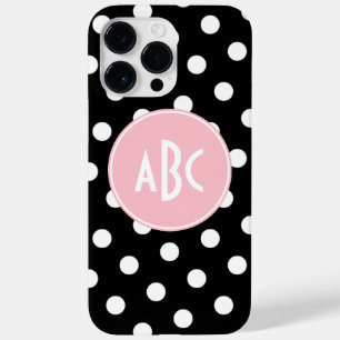Pink Black and White Polka Dot Monogram Case-Mate iPhone 14 Pro Max Case