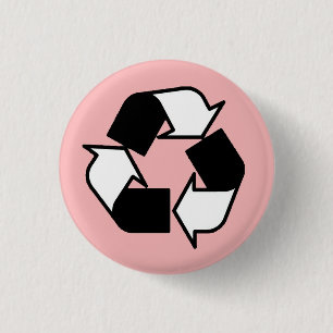 Pink Black and White recycle logo button