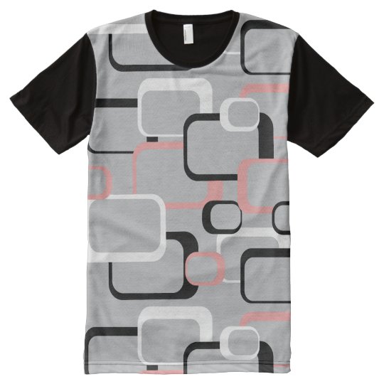 Pink Black and White Retro Squares Grey All-Over-Print T-Shirt