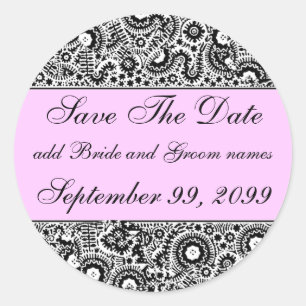 Pink Black And White Save The Date Reminders Classic Round Sticker