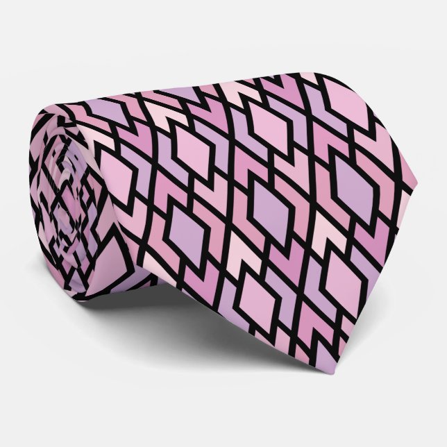 Pink & Black Argyle Tie (Rolled)
