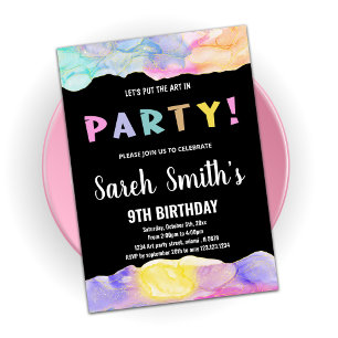 Pink Black Art in Party Paint Birthday Invitations