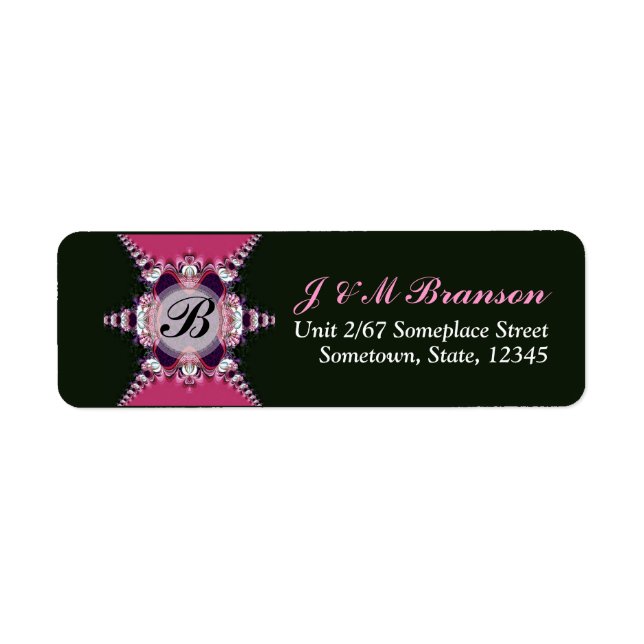 Pink+Black Art Lace Monogram Étiquette de adresse (Devant)
