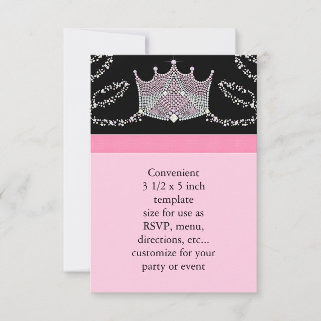 Pink Black Baby Girl Princess Baby Shower RSVP (Front)