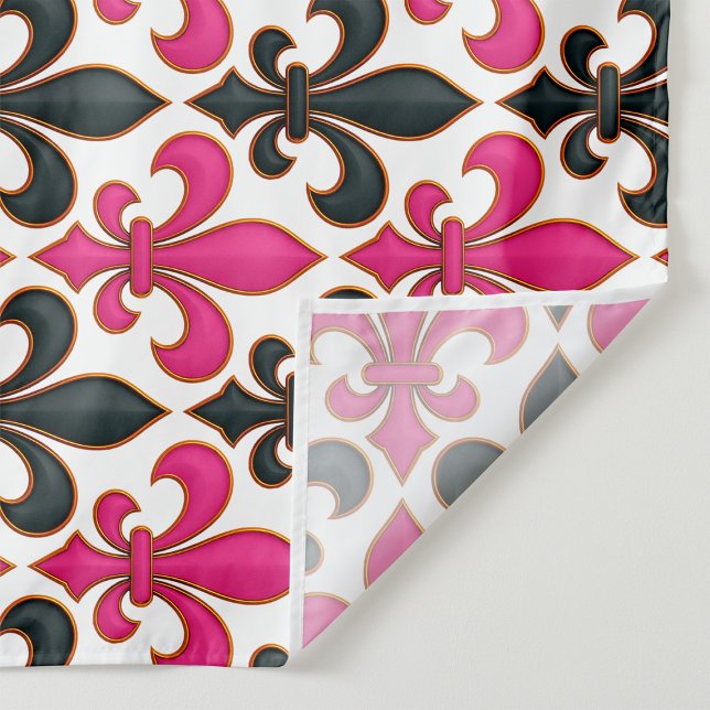 Pink Black Baroque Fleur-de-lis Pattern Design  Fabric (Creator Uploaded)