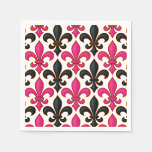 Pink Black Baroque Fleur-de-lis Pattern Design  Napkin