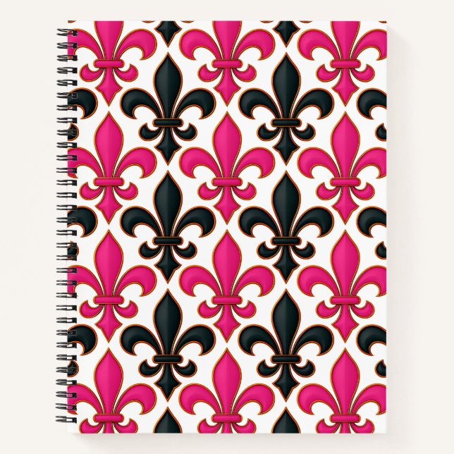 Pink Black Baroque Fleur-de-lis Pattern Design  Notebook (Front)