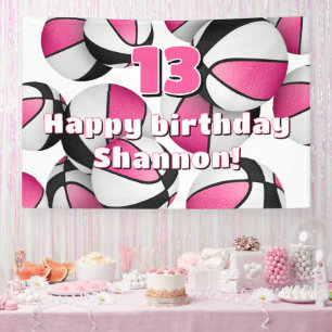 pink black basketballs girls sports birthday party banner