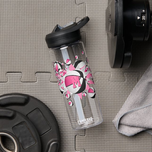 pink black basketballs stars girls sports water bottle (Gym)