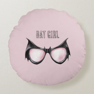 Pink Black Bat Girl Glasses Round Pillow