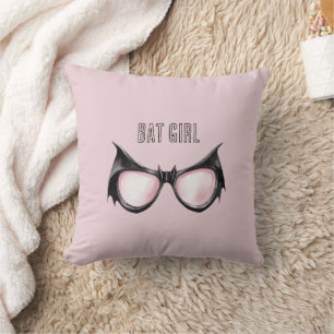 Pink Black Bat Girl Glasses Throw Pillow