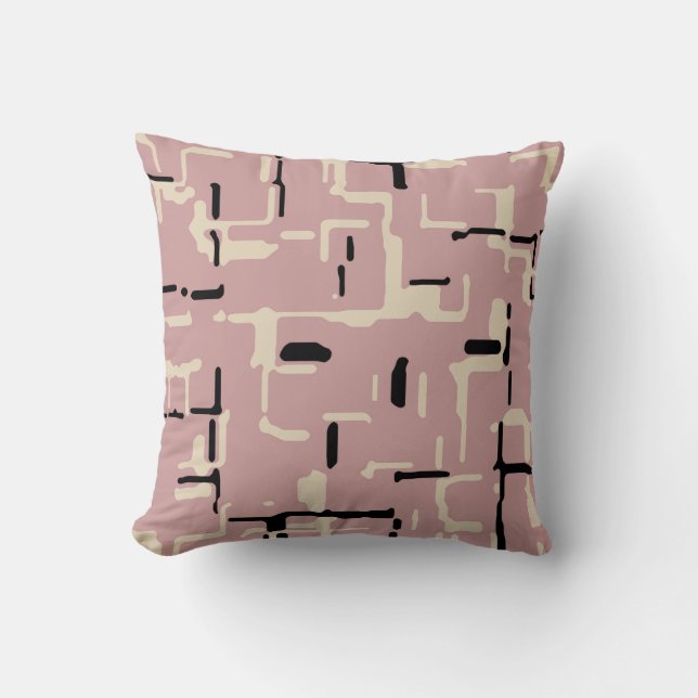 Pink Black Beige Modern Throw Pillow (Front)