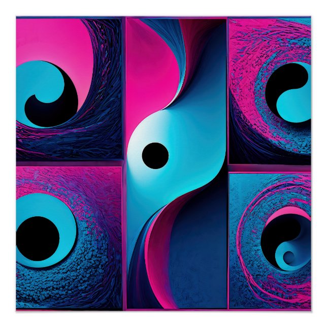 Pink Black Blue Geometric Abstract Poster (Front)