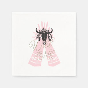 Pink & Black Boho Chic Wild ONE 1st Birthday Party Napkin