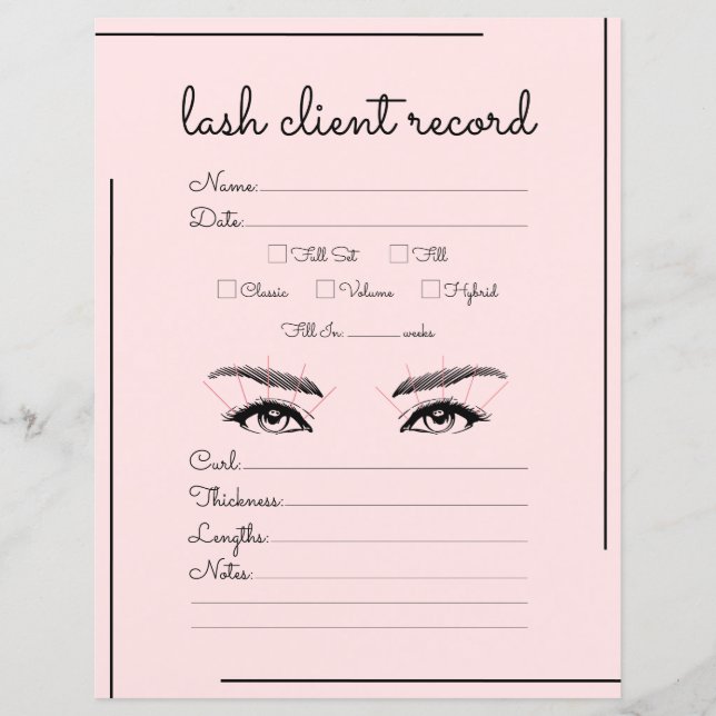 Pink Black Border Script Logo Lash Client Record (Front)