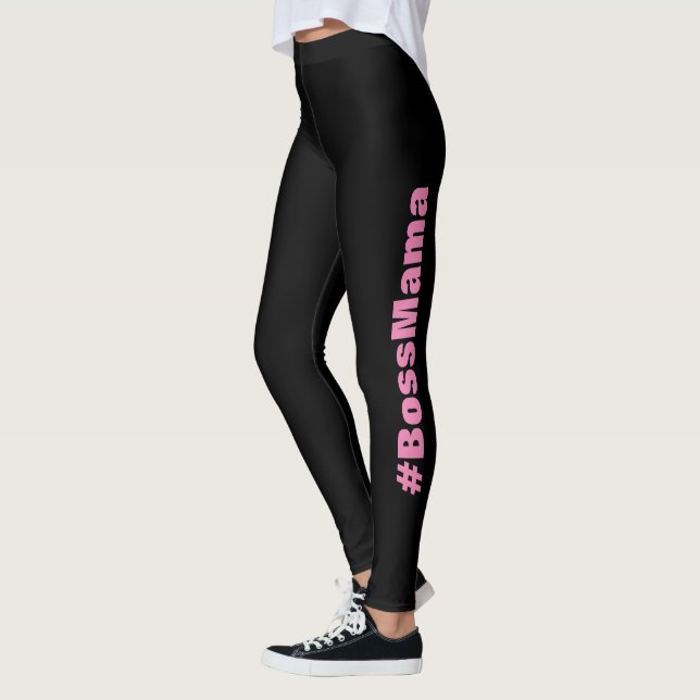 Pink Black Boss Mama Personalized Apparel Leggings (Left)