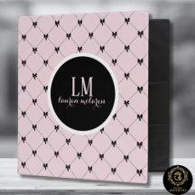 Pink & Black Bow Monogram 3 Ring Binder