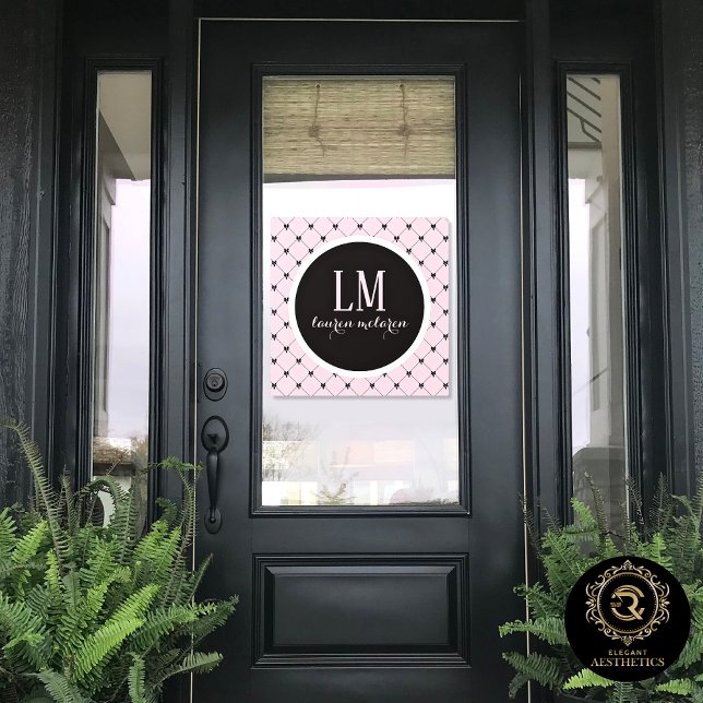 Pink & Black Bow Monogram Window Cling (Creator Uploaded)