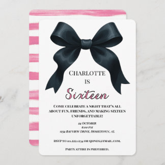 Pink Black Bow Sweet 16 Anniversaire Invitation -