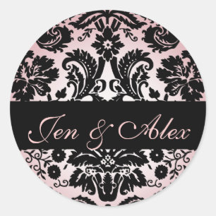 Pink Black Bride Groom Damask Wedding Seal