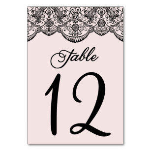 Pink & Black Brocade Lace Table Numbers Flat Card