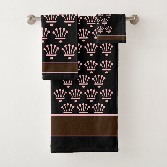 Pink Black Brown Floral Crowns Gift Bath Towel Set (Insitu)