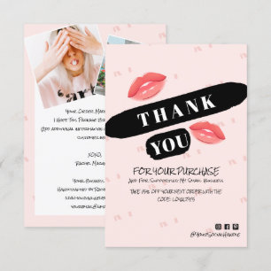 Pink Black Brushstroke Kiss Photo Order Thank You Card