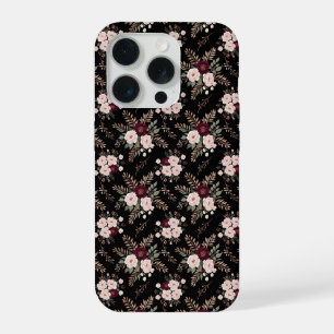 Pink Black Burgundy Watercolor Florals iPhone 15 Pro Case