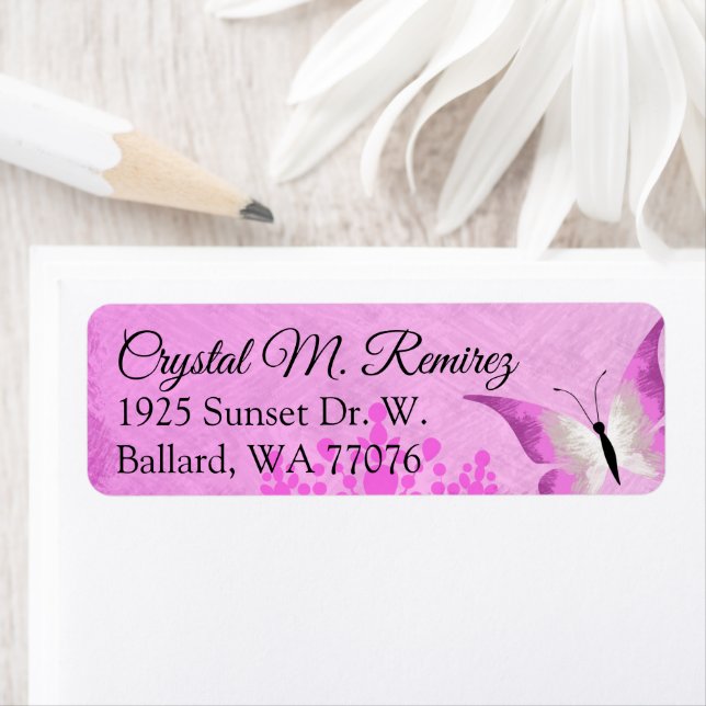 Pink, Black Butterfly Return Address Labels (Insitu)