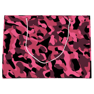Pink Black Camouflage Print Pattern Large Gift Bag