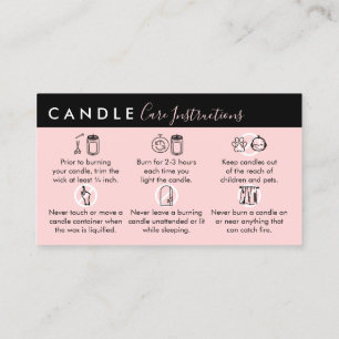 Pink Black Candle Care Instructions Business Card