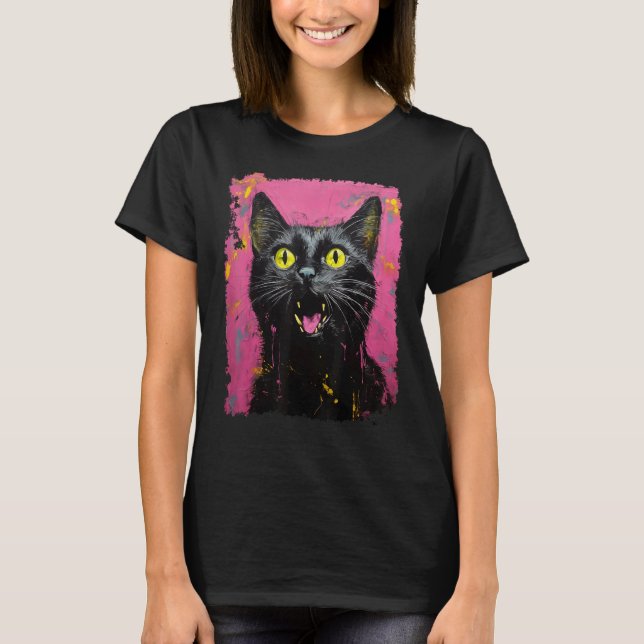 Pink Black Cat T-Shirt (Front)