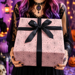 Pink & Black Celestial Spider Web Pattern Wrapping Paper