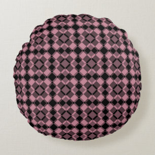 Pink Black Checker Argyle Pattern Round Pillow