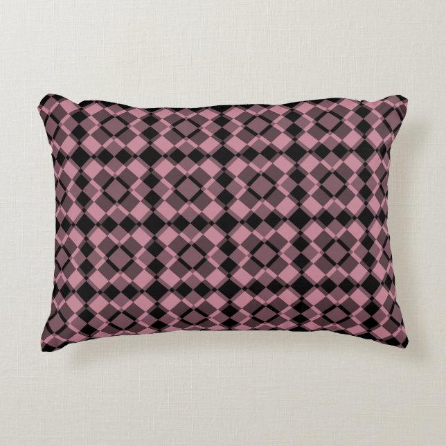 Pink Black Chequered Argyle Pattern Accent Pillow (Front)