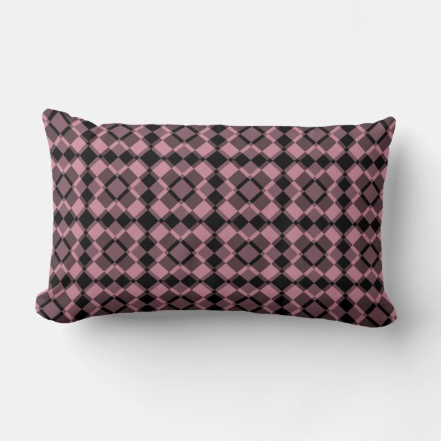 Pink Black Chequered Argyle Pattern Lumbar Pillow (Front)