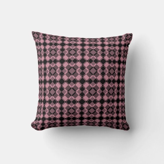 Pink Black Chequered Argyle Pattern Throw Pillow (Front)