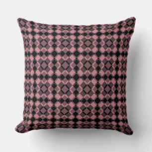 Pink Black Chequered Argyle Pattern Throw Pillow