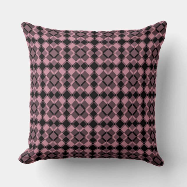 Pink Black Chequered Argyle Pattern Throw Pillow (Front)